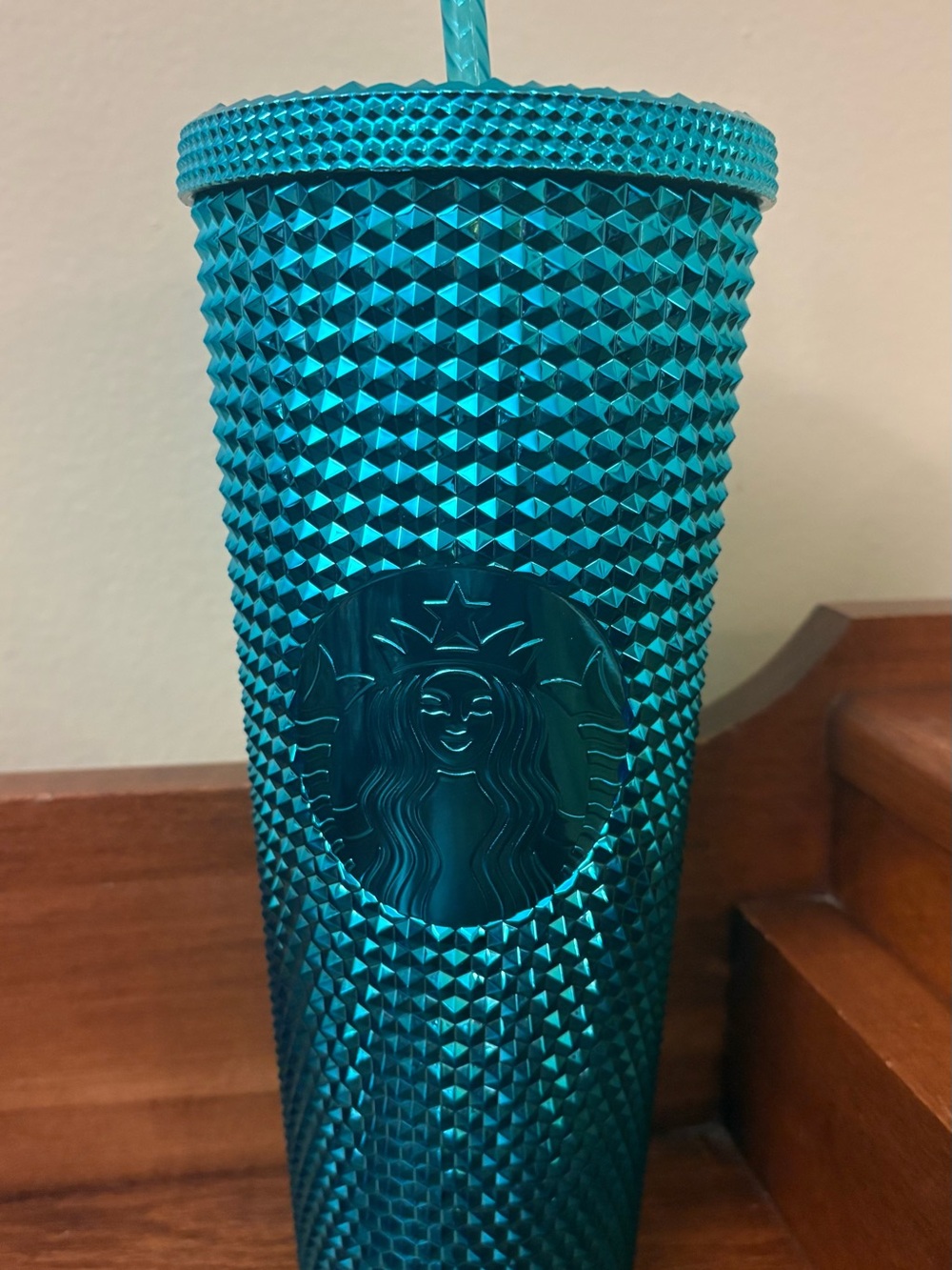 Starbucks Metallic Teal Studded 24 oz Cold Cup with Straw